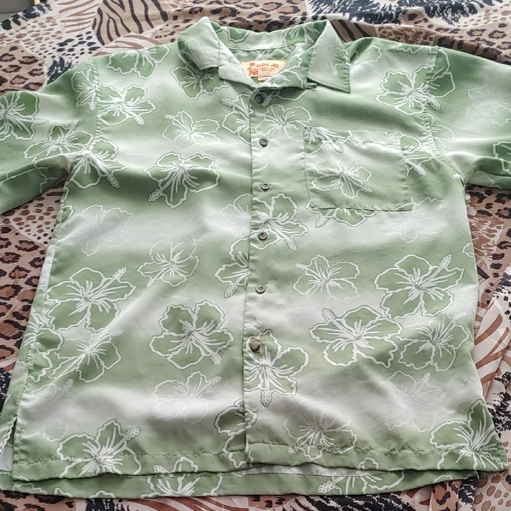 👌Free Add On Green Floral Hawaiian Shirt Sz MED